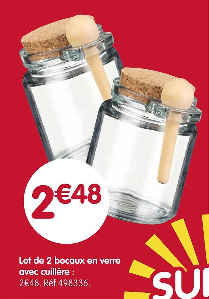 Lot de 2 bocaux en verre avec cuillère :