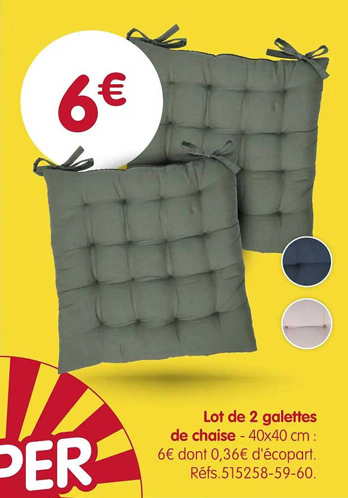 Lot de 2 galettes de chaise - 40x40 cm