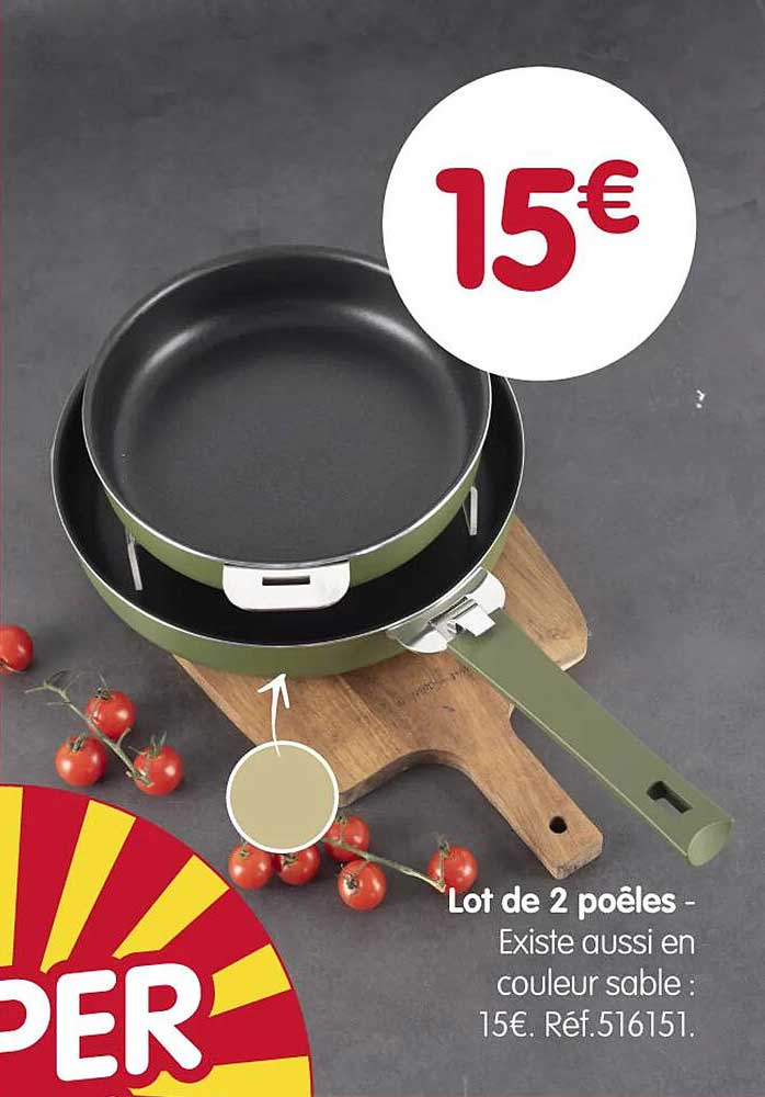 Lot de 2 poêles - Existe aussi en couleur sable : 15€. Réf.516151.