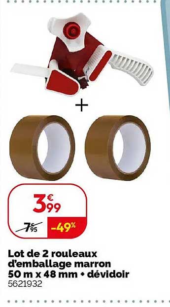 Lot de 2 rouleaux d'emballage marron 50 m x 48 mm + dévidoir