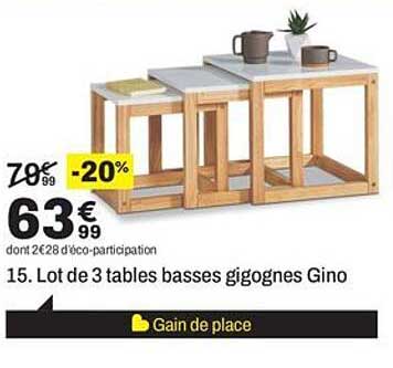 Lot de 3 tables basses gigognes Gino
