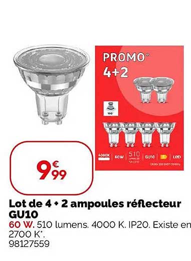 Lot de 4 + 2 ampoules réflecteur GU10
