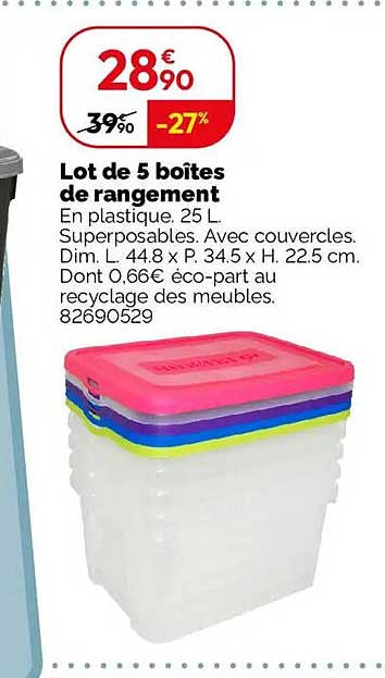 Lot de 5 boites de rangement