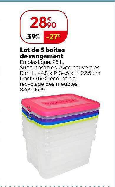 Lot de 5 boîtes de rangement