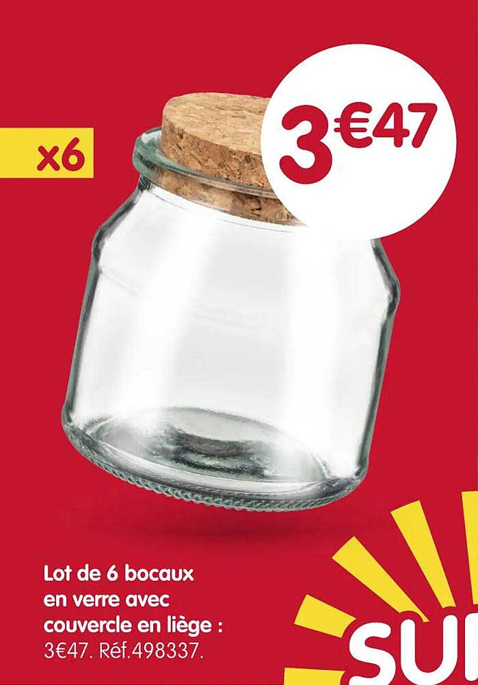 Lot de 6 bocaux en verre avec couvercle en liège :