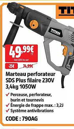 Marteau perforateur SDS Plus filaire 230V 3,4kg 1050W