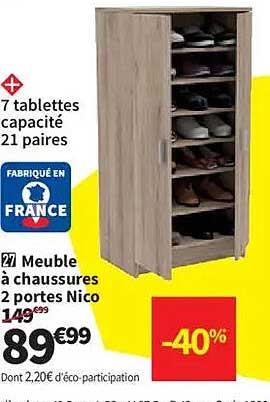 Meuble à chaussures 2 portes Nico