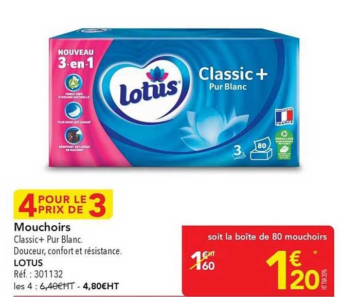 Mouchoirs Classic+ Pur Blanc. Douceur, confort et résistance. LOTUS