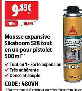 Mousse expansive Sikaboom 528 tout en un pour pistolet 500ml**