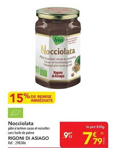 Nocciolata pâte à tartiner cacao et noisettes sans huile de palme RIGONI DI ASIAGO
