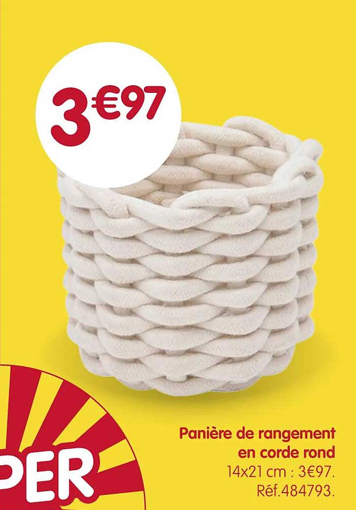 Panière de rangement en corde rond 14x21 cm