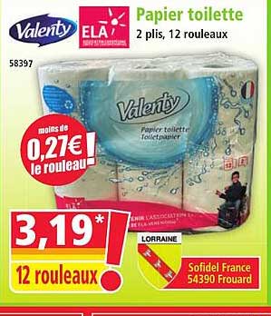 Papier toilette 2 plis, 12 rouleaux