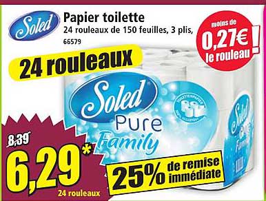 Papier toilette 24 rouleaux de 150 feuilles, 3 plis, 66579