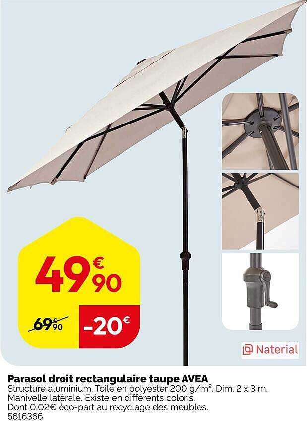 Parasol droit rectangulaire taupe AVEA