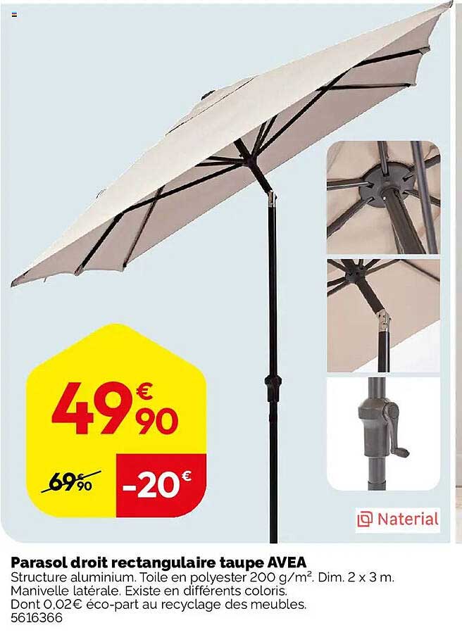 Parasol droit rectangulaire taupe AVEA