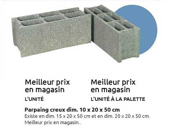 Parpaing creux dim. 10 x 20 x 50 cm