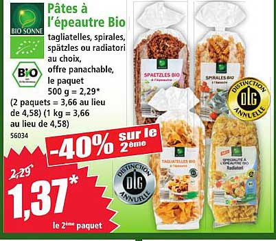 Pâtes à l’épeautre Bio