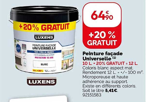 Peinture façade Universelle 10 L + 20% GRATUIT = 12 L