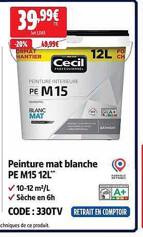 Peinture mat blanche PE M15 12L*