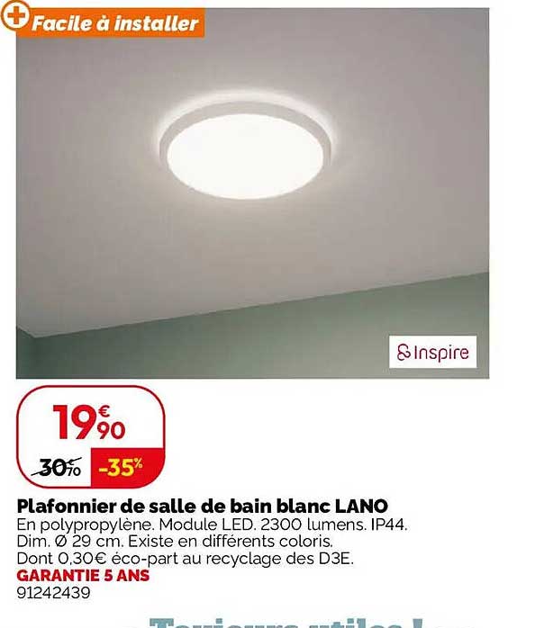 Plafonnier de salle de bain blanc LANO