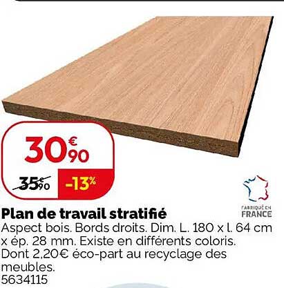 Plan de travail stratifié