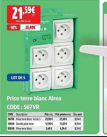 Prise terre blanc Airea