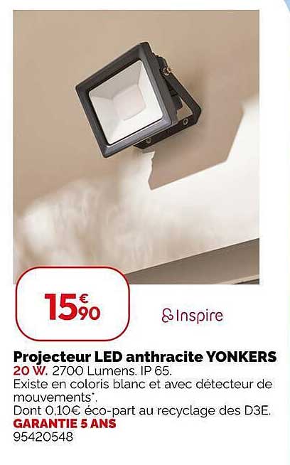 Projecteur LED anthracite YONKERS 20 W