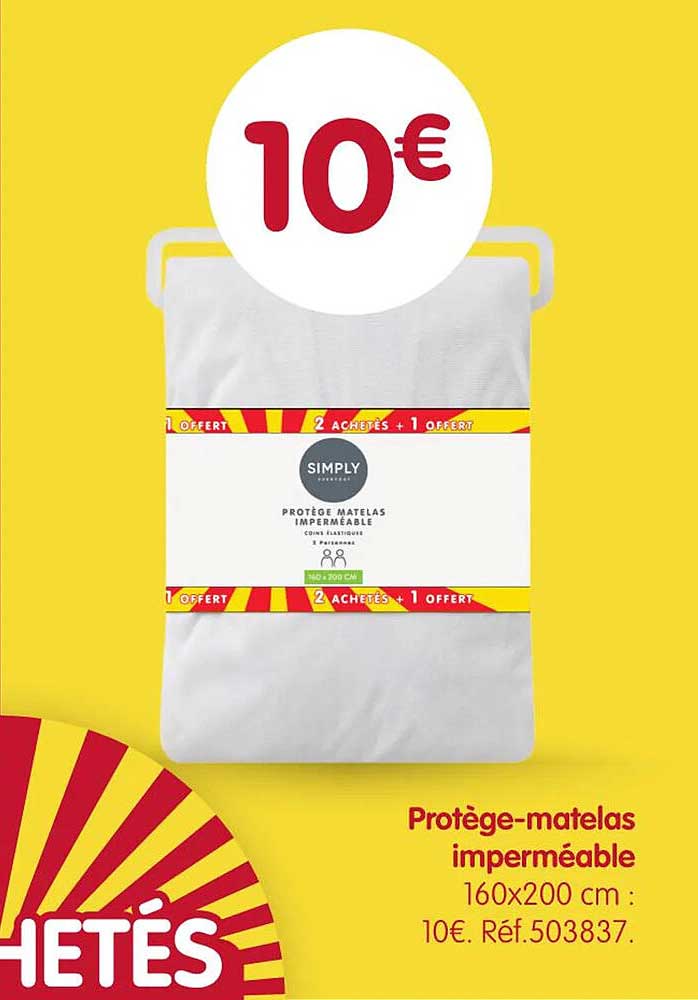 Protège-matelas imperméable 160x200 cm : 10€. Réf.503837.