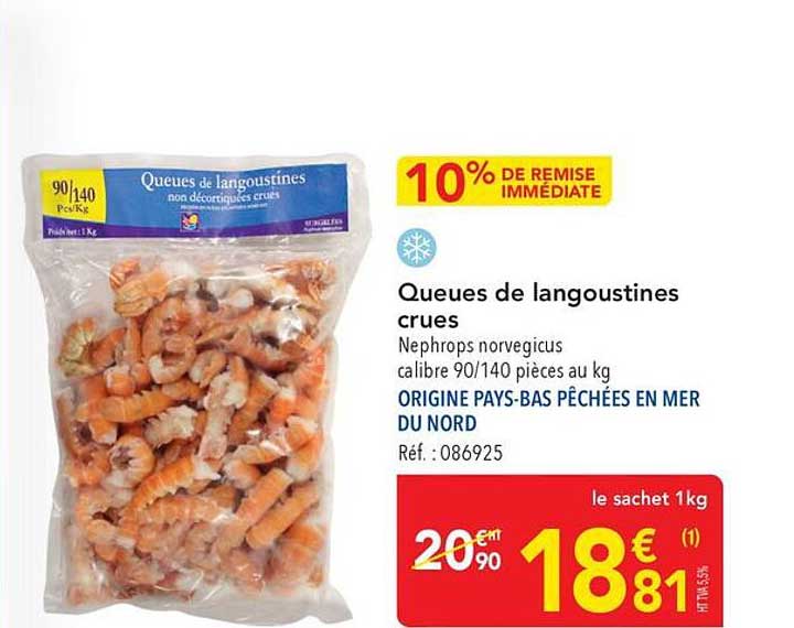 Queues de langoustines crues
