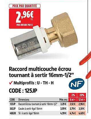 Raccord multicouche écrou tournant à sertir 16mm-1/2"