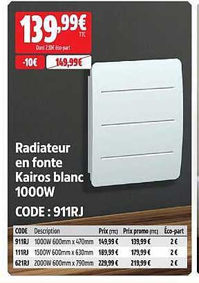 Radiateur en fonte Kairos blanc 1000W