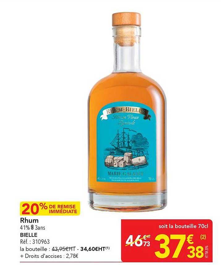 Rhum 41% 8 ans BIELLE