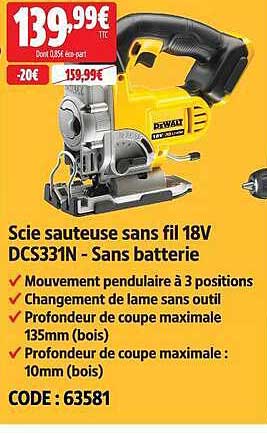 Scie sauteuse sans fil 18V DCS331N - Sans batterie