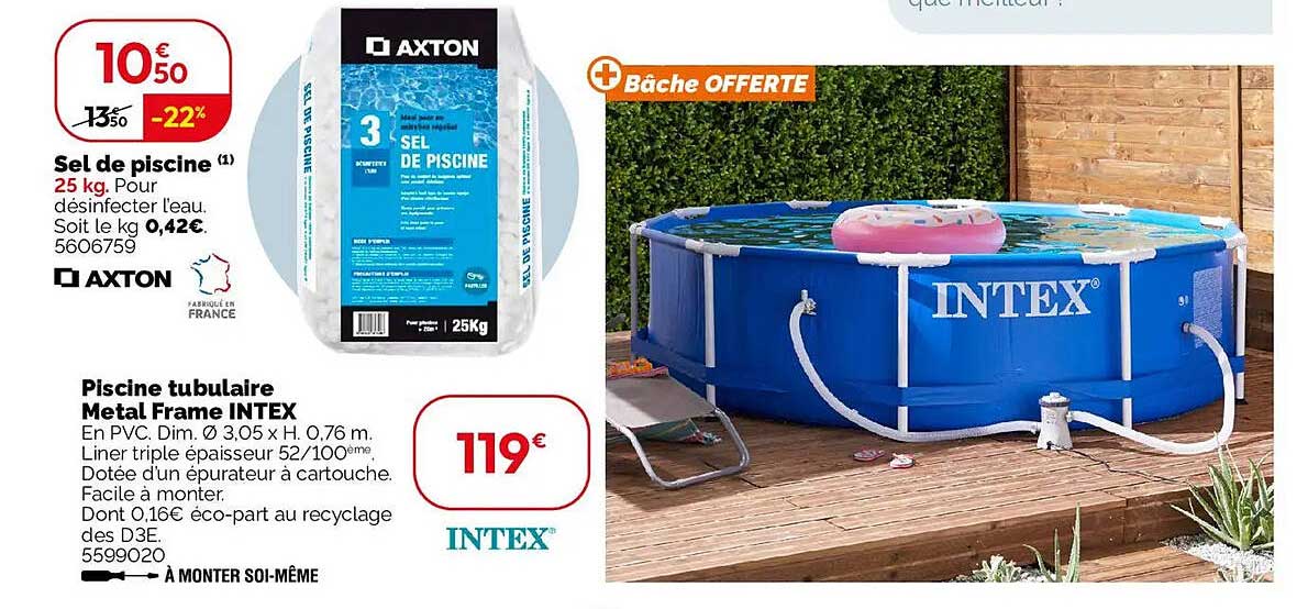 Sel de piscine 25 kg. Pour désinfecter l’eau. Soit le kg 0,42€.