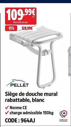 Siège de douche mural rabattable, blanc