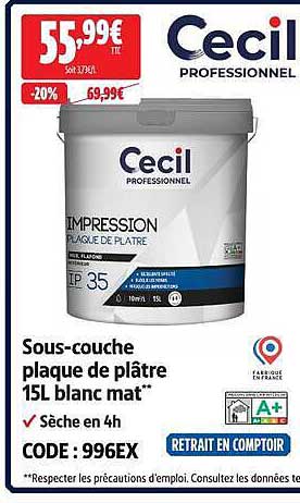 Sous-couche plaque de plâtre 15L blanc mat**