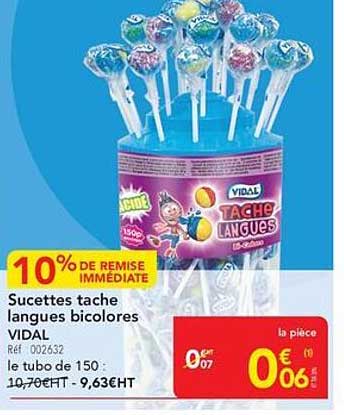 Sucettes tache langues bicolores VIDAL