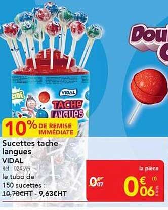Sucettes tache langues VIDAL le tube de 150 sucettes