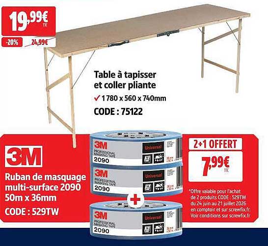 Table à tapisser et coller pliante