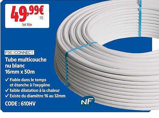 Tube multicouche nu blanc 16mm x 50m