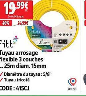 Tuyau arrosage flexible 3 couches L. 25m diam. 15mm