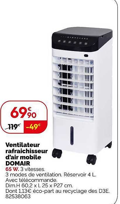 Ventilateur rafraîchisseur d'air mobile DOMAIR