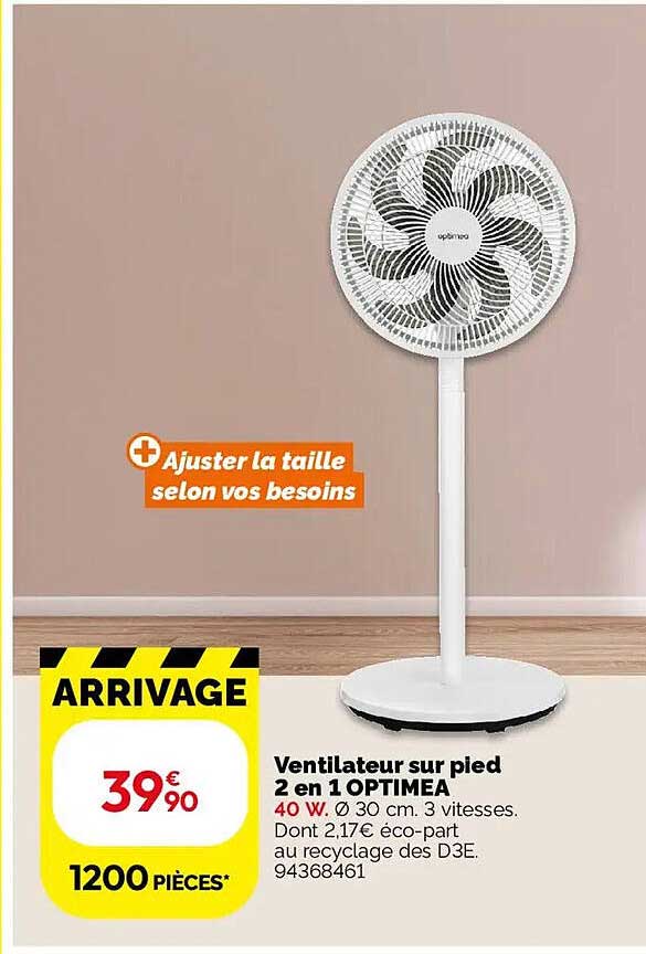 Ventilateur sur pied 2 en 1 OPTIMEA