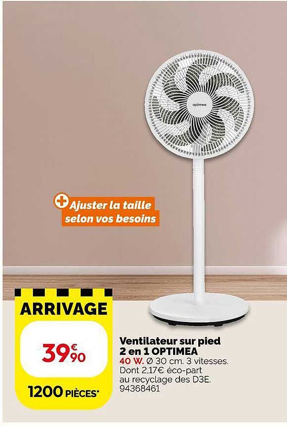 Ventilateur sur pied 2 en 1 OPTIMEA