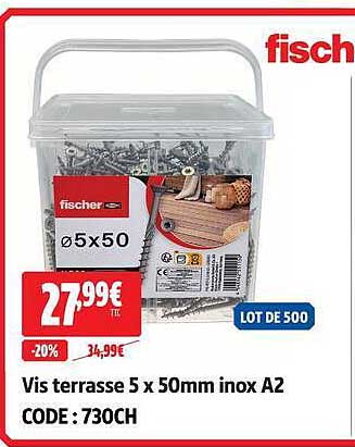 Vis terrasse 5 x 50mm inox A2 CODE : 730CH