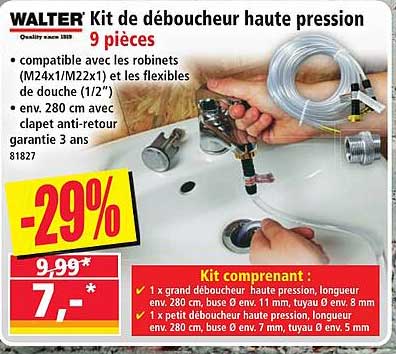 WALTER Kit de déboucheur haute pression 9 pièces