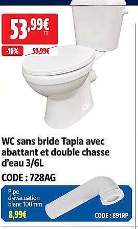 WC sans bride Tapia avec abattant et double chasse d’eau 3/6L