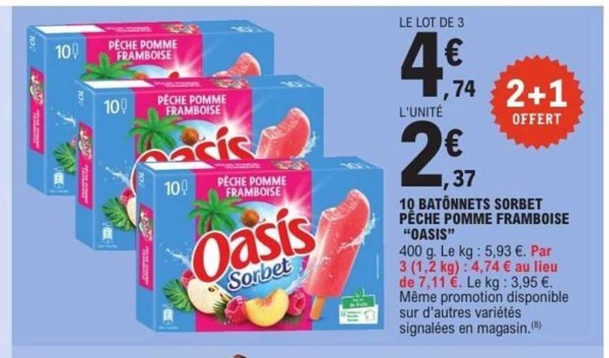 10 BÂTONNETS SORBET PÊCHE POMME FRAMBOISE “OASIS”