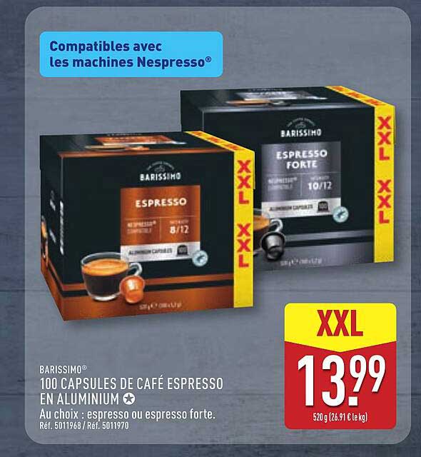 100 capsules de café espresso en aluminium