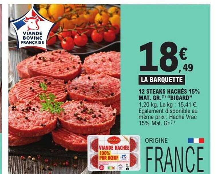12 STEAKS HACHÉS 15% MAT. GR. (1) “BIGARD”